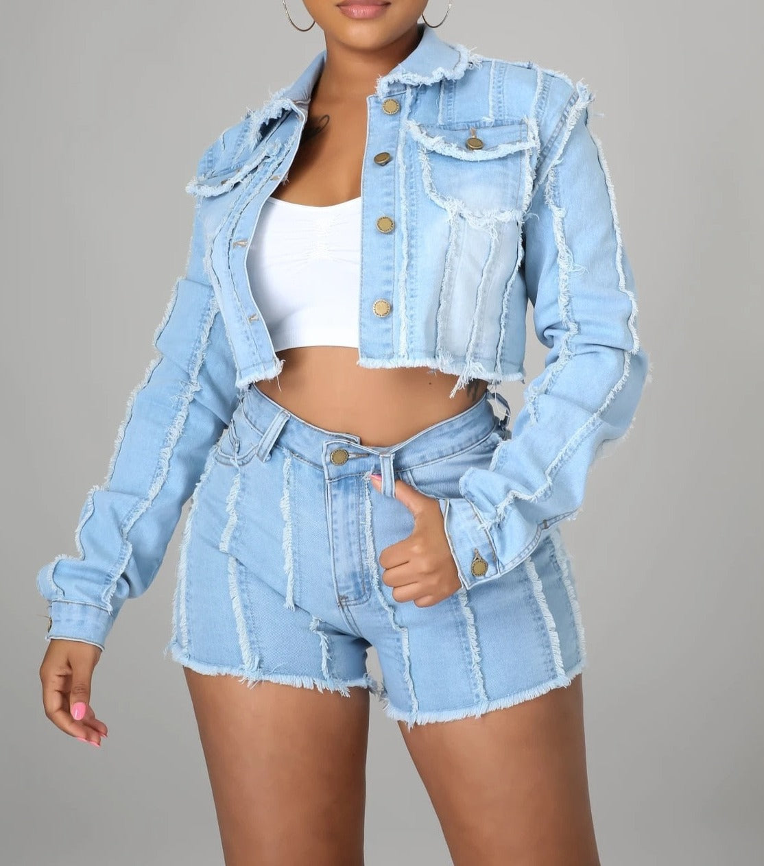 Women's Long Sleeve Cropped Denim Jacket