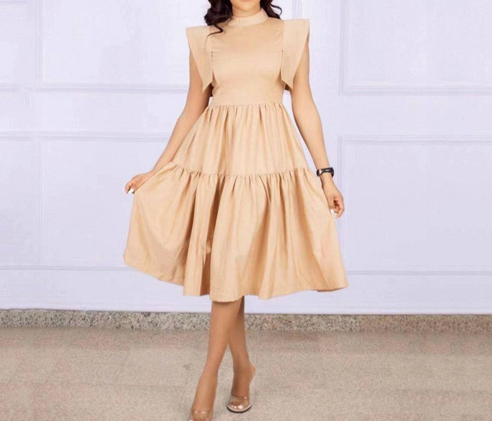 Elegant Ruffled Sleeve High Waist Dress