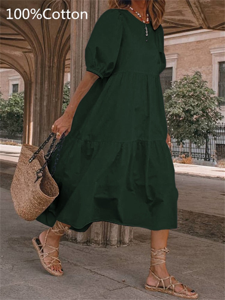 Plus Size Midi Dress with Lantern Sleeves