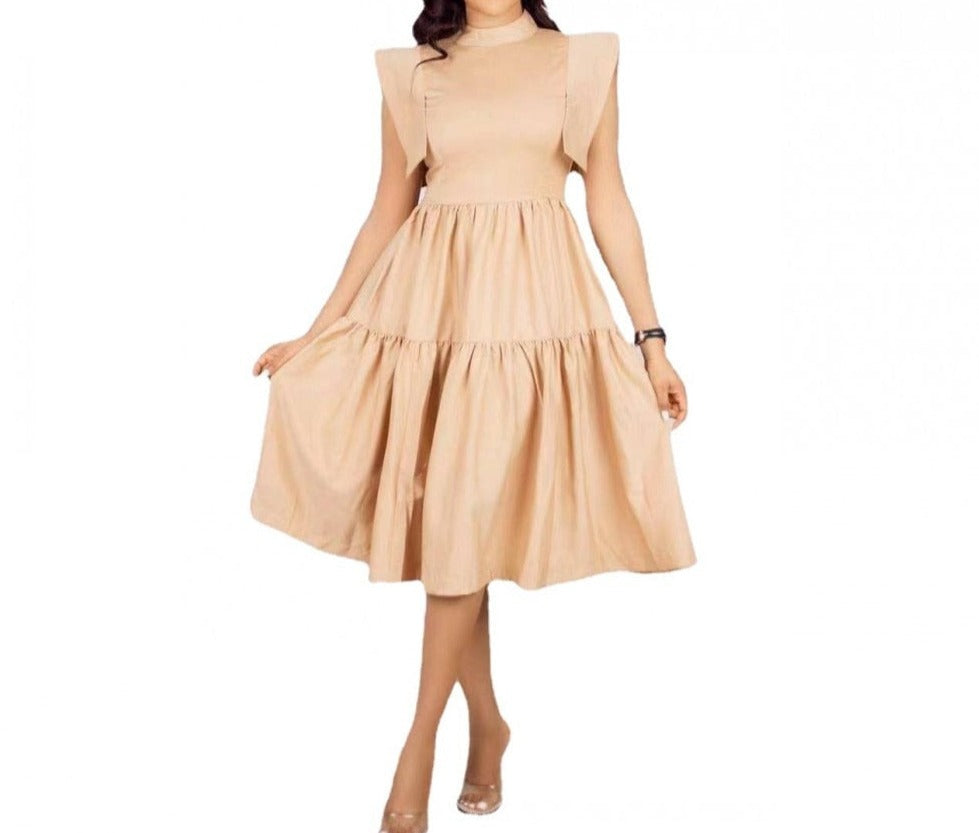 Elegant Ruffled Sleeve High Waist Dress