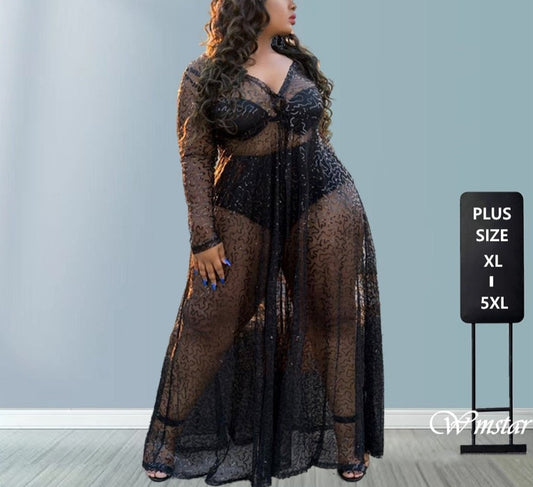 Plus Size Mesh Full Length Party Dresses for Women