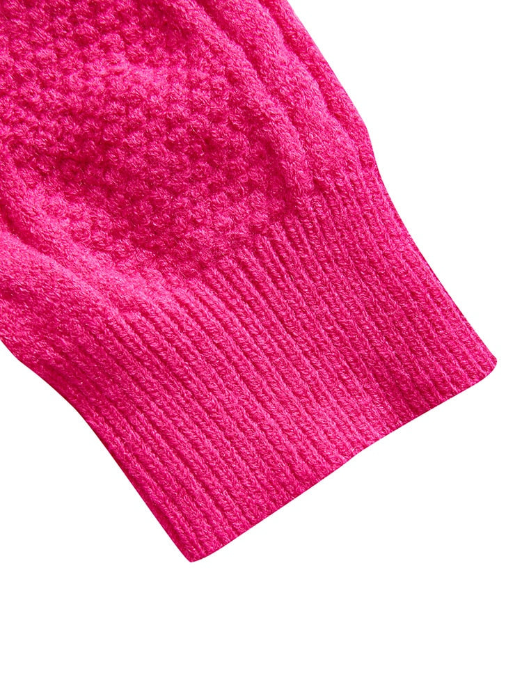 Plus Size Solid Hot Pink Turtleneck