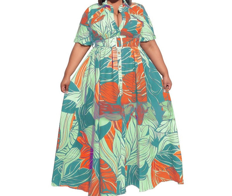 Big Beautiful Women Long Summer Dress Casual Loose Robe Streetwear Belt Vestidos Women Plus Size Maxi Shirt Dresses