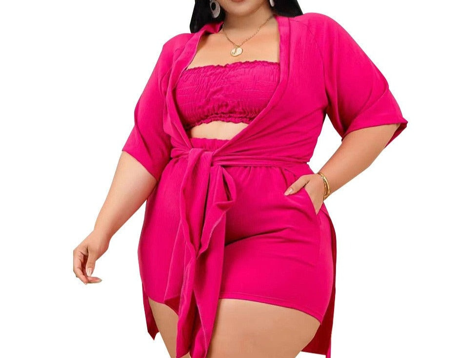 Plus Size 3-Piece Top and Short Set