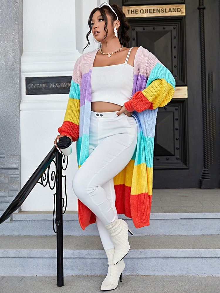 Rainbow Stripe Plus Size Cardigan