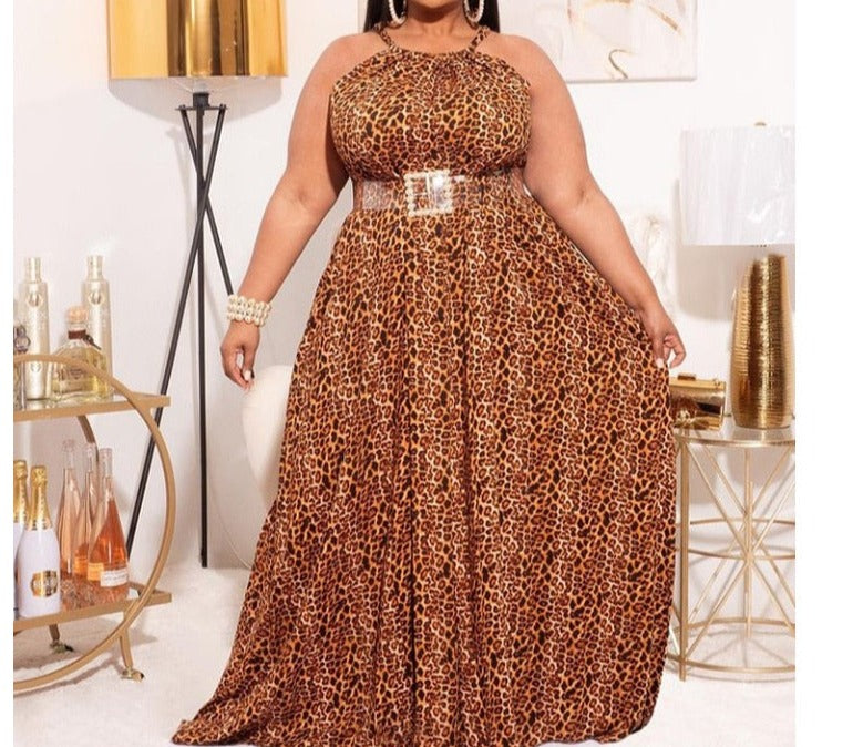 Ladies Leopard Print Plus Size Maxi Dress