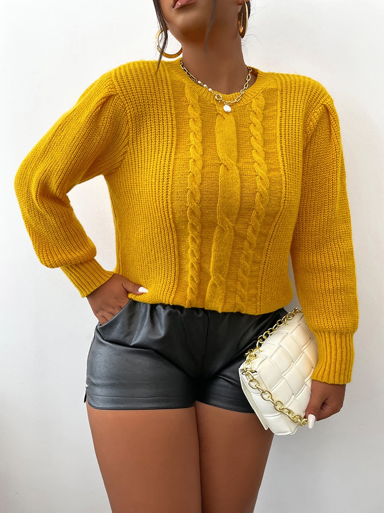 Cable Knit Pullover Mustard Sweater