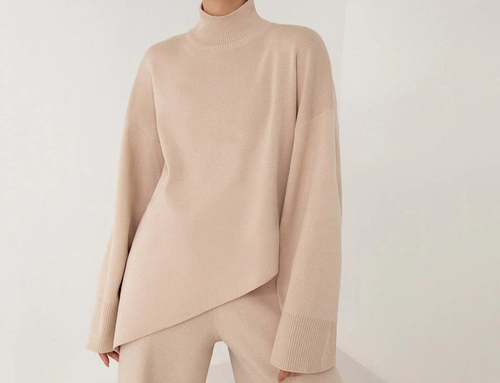 High-neck Asymmetric Knitted Two-Piece Set