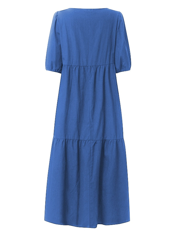 Plus Size Midi Dress with Lantern Sleeves