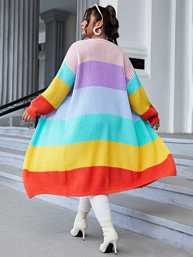 Rainbow Stripe Plus Size Cardigan