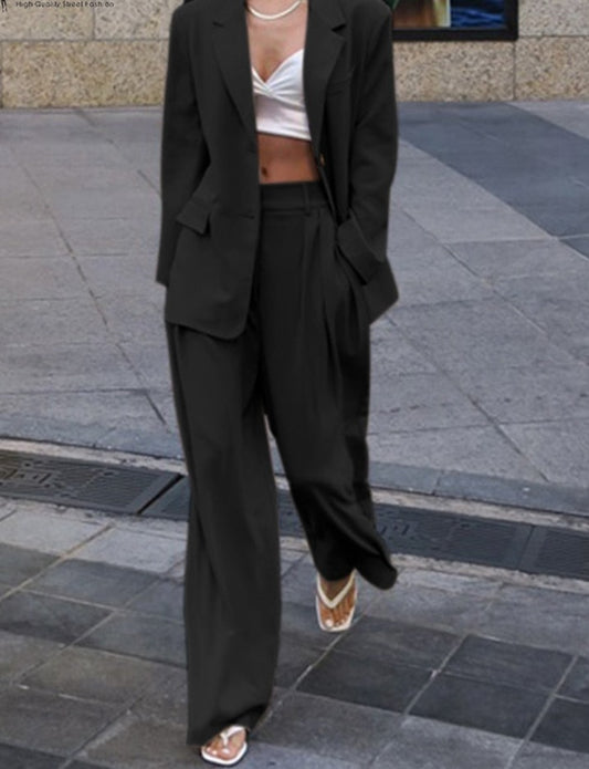 Ladies Long Sleeve Blazer and Wide Leg Trousers