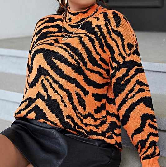 Plus Size Zebra Print Crew Neck