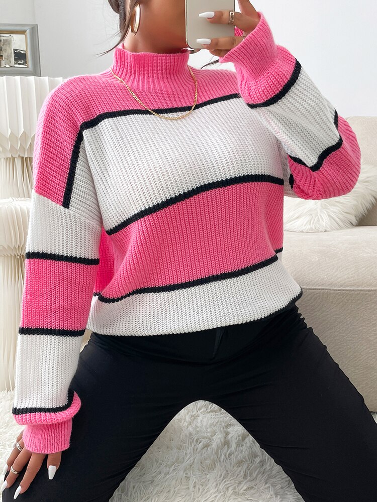 Wide Striped Turtleneck