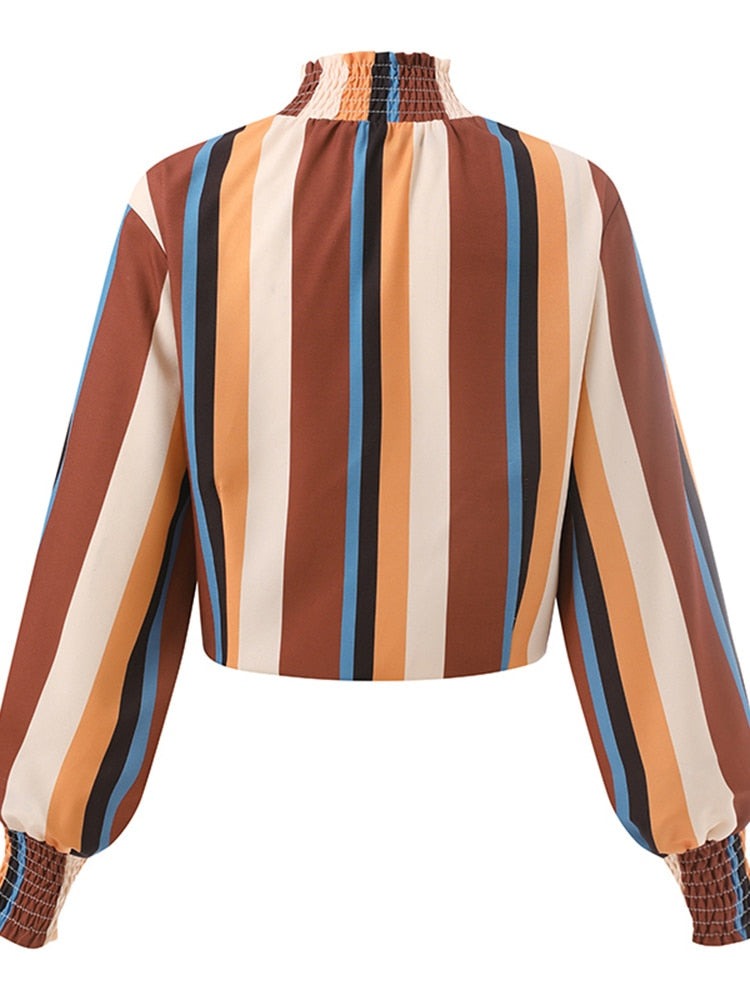 Ladies Striped Bowknot Blouse