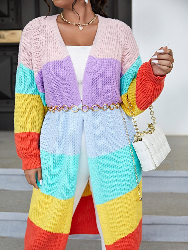 Rainbow Stripe Plus Size Cardigan