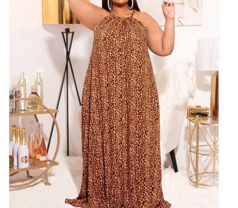 Ladies Leopard Print Plus Size Maxi Dress