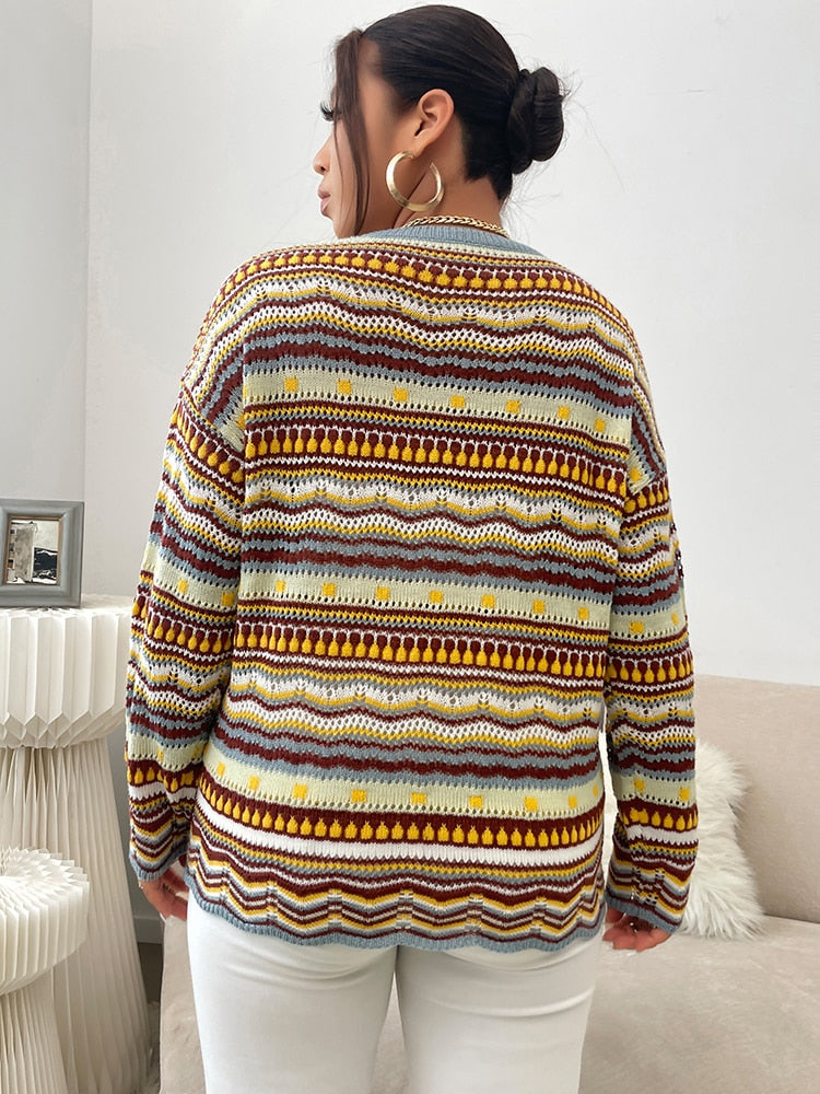 Autumn Sweater Striped Knitted Yarn