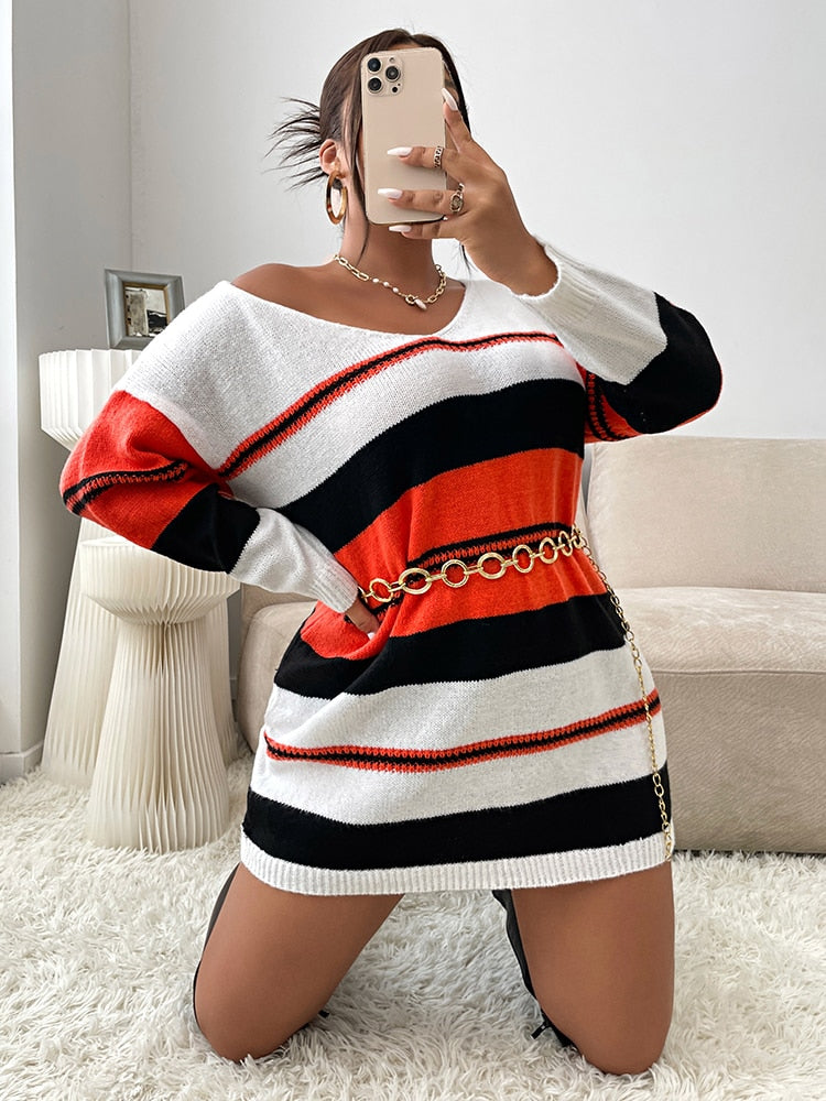 Holiday Striped Sweater Dress