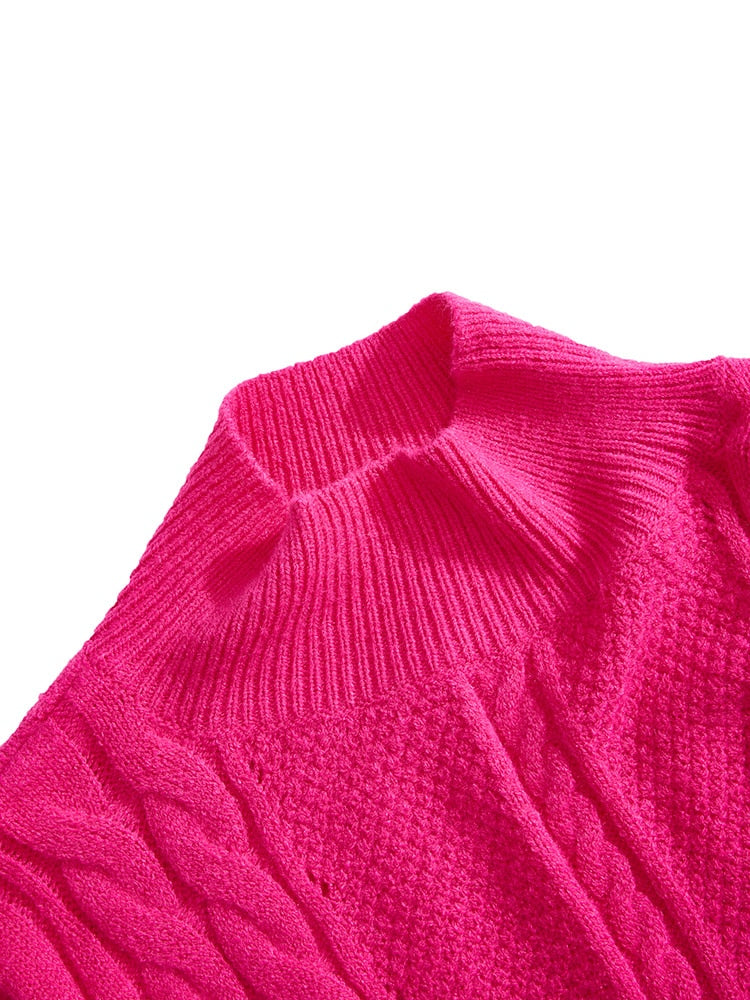 Plus Size Solid Hot Pink Turtleneck