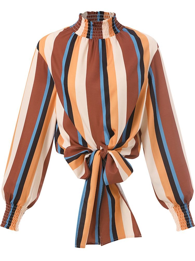 Ladies Striped Bowknot Blouse