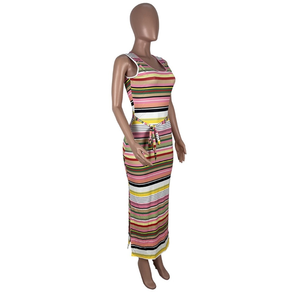 Elegant Striped Casual Maxi Dress