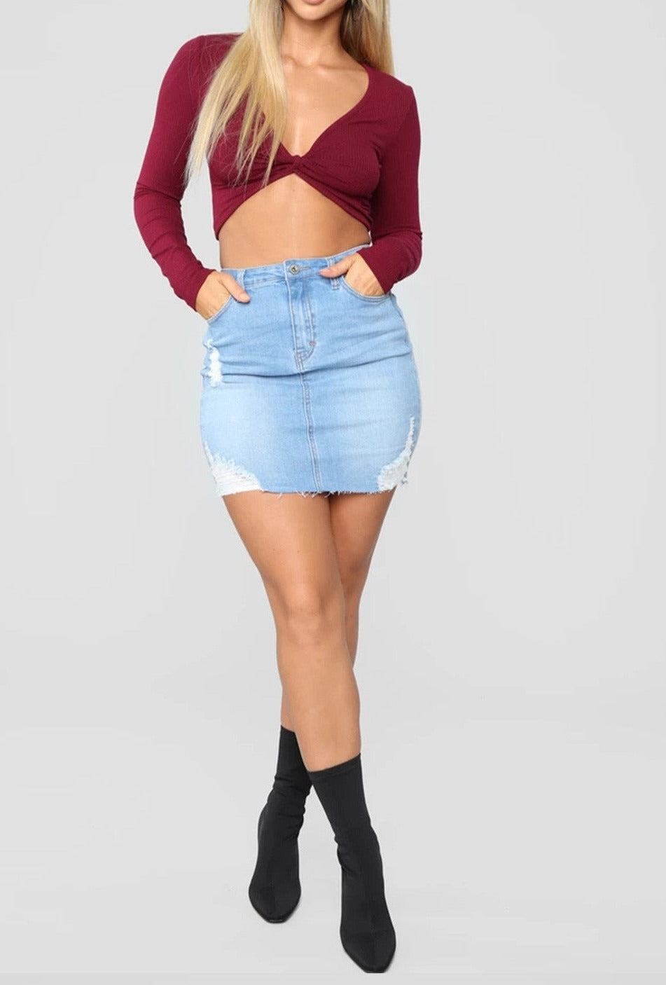 Ripped Denim Short Skirt