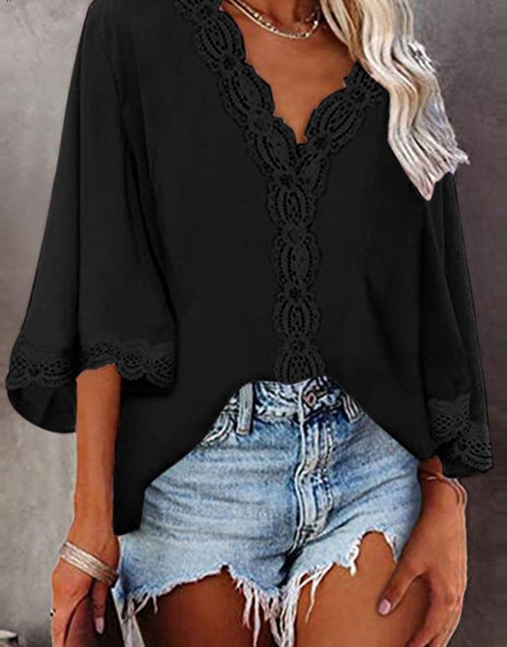 Vintage Lace V-Neck Blouse