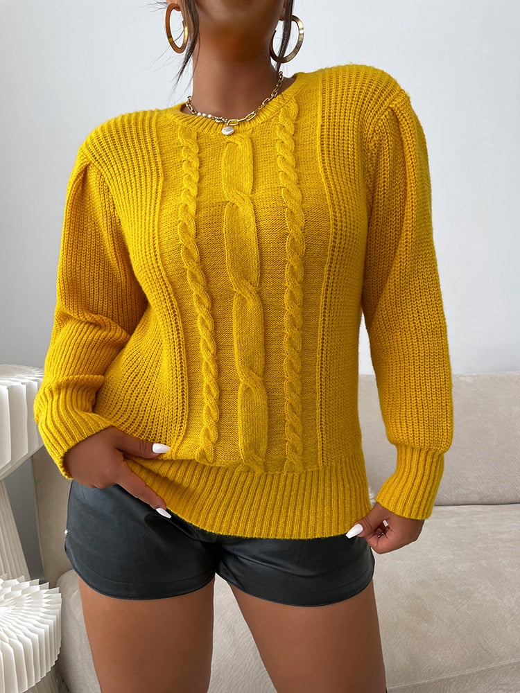 Cable Knit Pullover Mustard Sweater