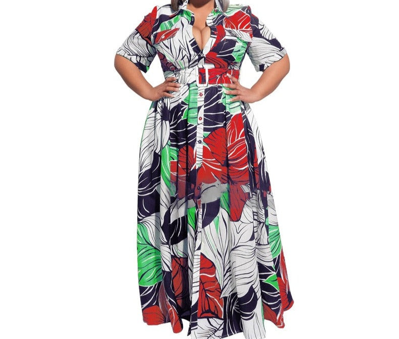 Big Beautiful Women Long Summer Dress Casual Loose Robe Streetwear Belt Vestidos Women Plus Size Maxi Shirt Dresses