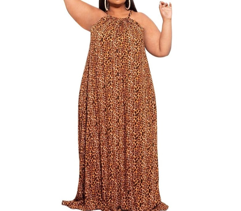 Ladies Leopard Print Plus Size Maxi Dress