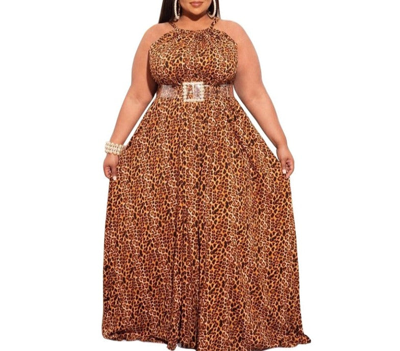 Ladies Leopard Print Plus Size Maxi Dress