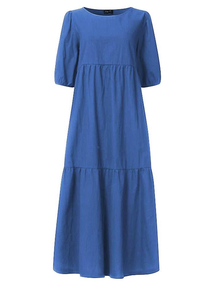 Plus Size Midi Dress with Lantern Sleeves