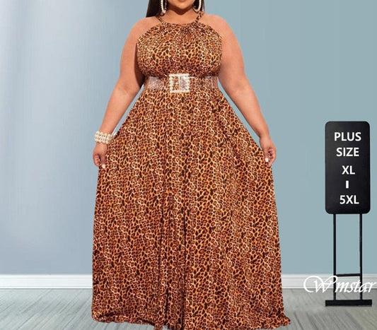 Ladies Leopard Print Plus Size Maxi Dress