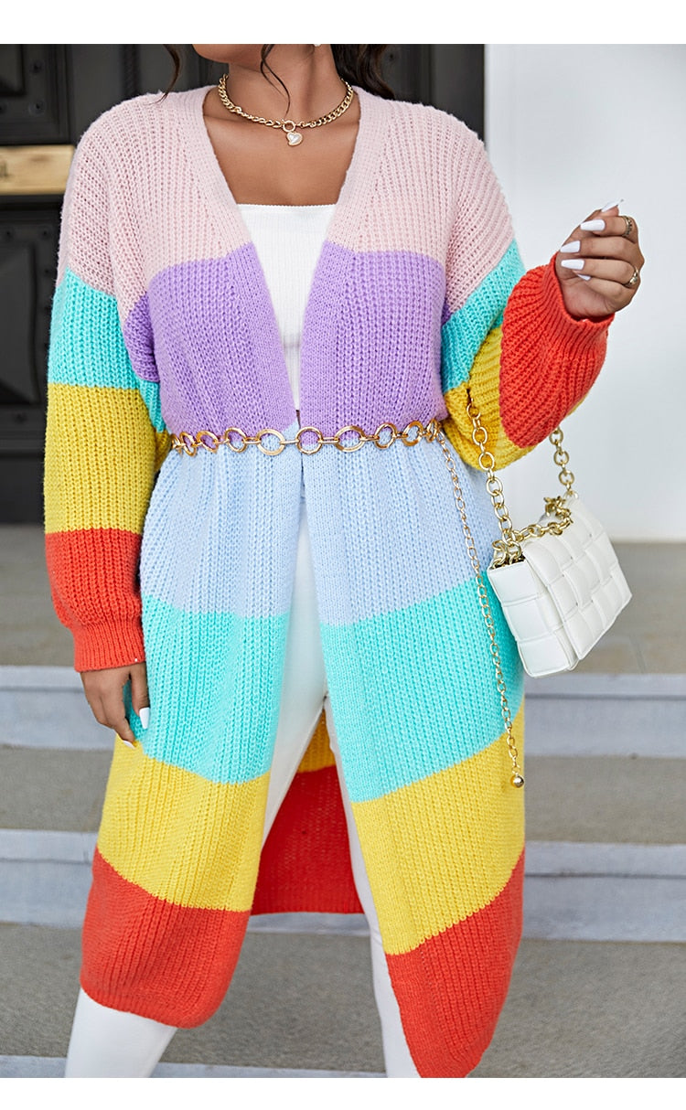 Rainbow Stripe Plus Size Cardigan