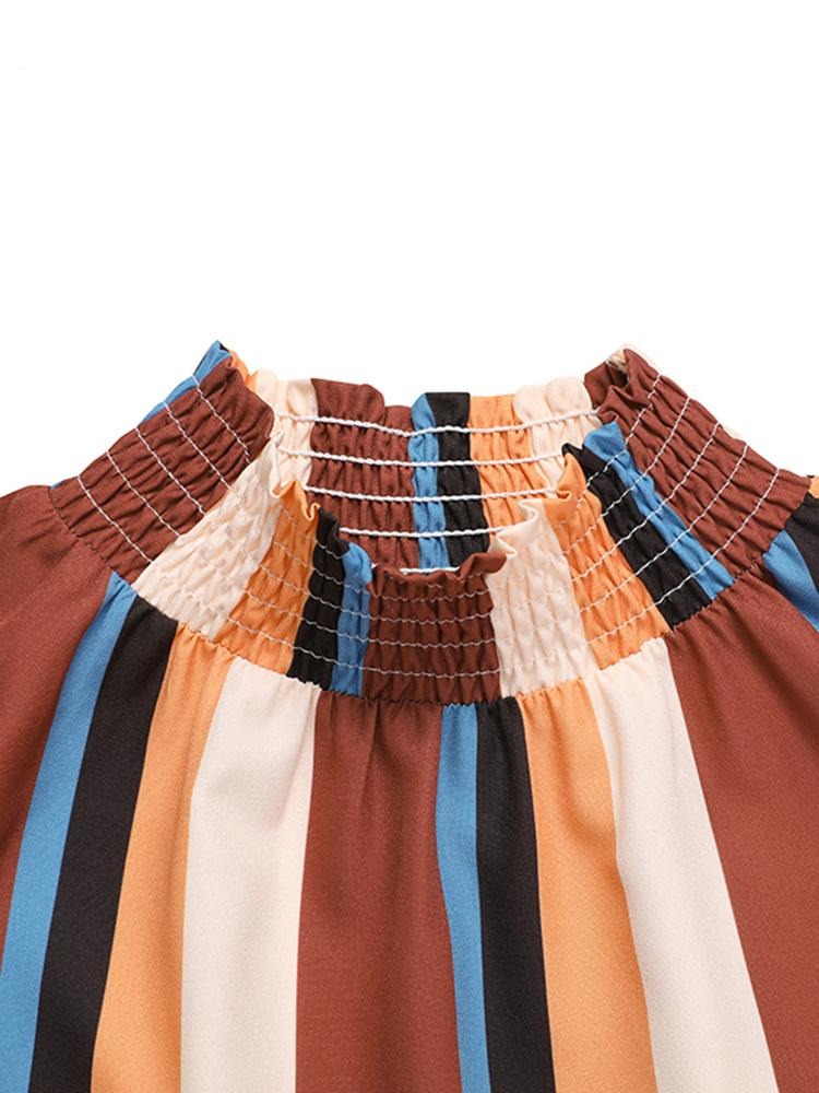 Ladies Striped Bowknot Blouse