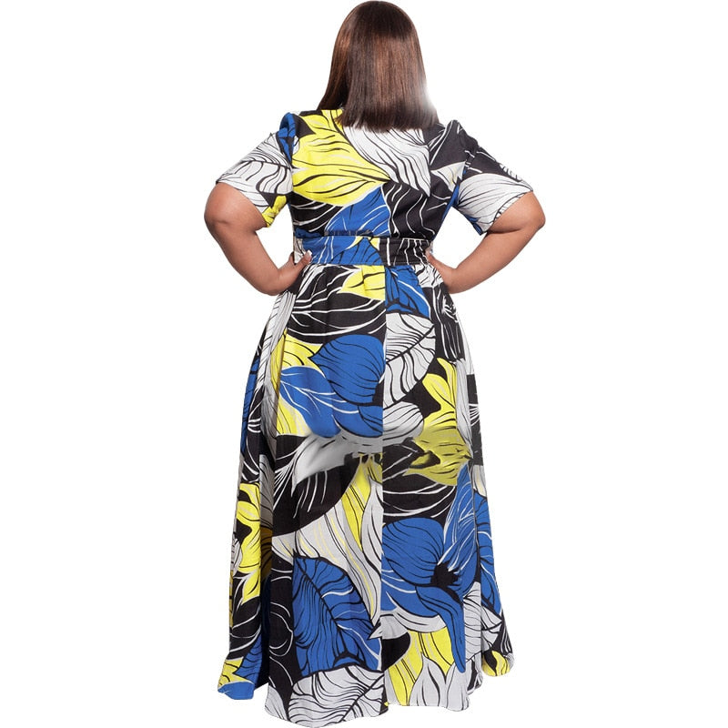 Big Beautiful Women Long Summer Dress Casual Loose Robe Streetwear Belt Vestidos Women Plus Size Maxi Shirt Dresses