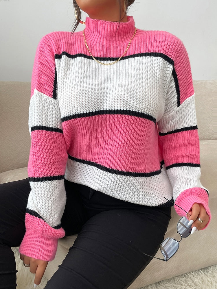 Wide Striped Turtleneck