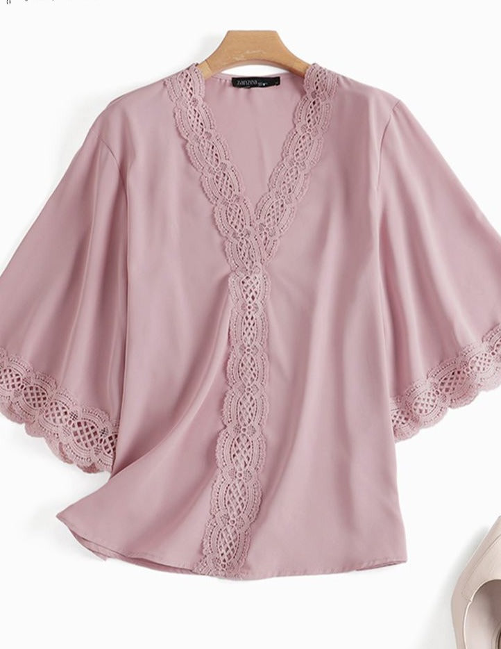 Vintage Lace V-Neck Blouse