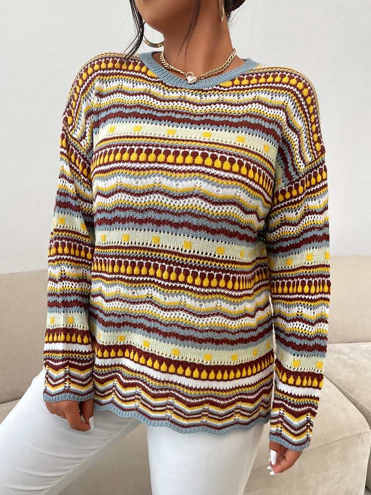 Autumn Sweater Striped Knitted Yarn