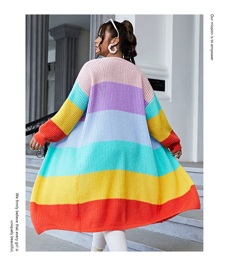 Rainbow Stripe Plus Size Cardigan