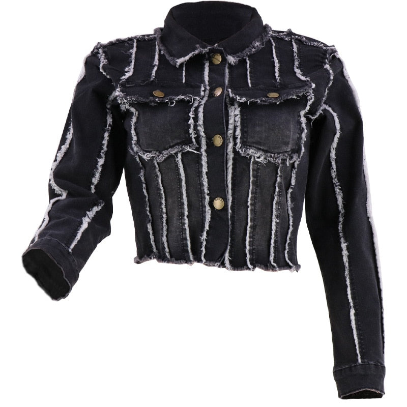 Women's Long Sleeve Cropped Denim Jacket