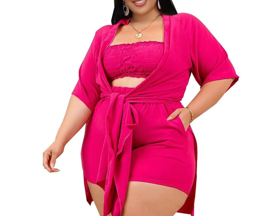 Plus Size 3-Piece Top and Short Set