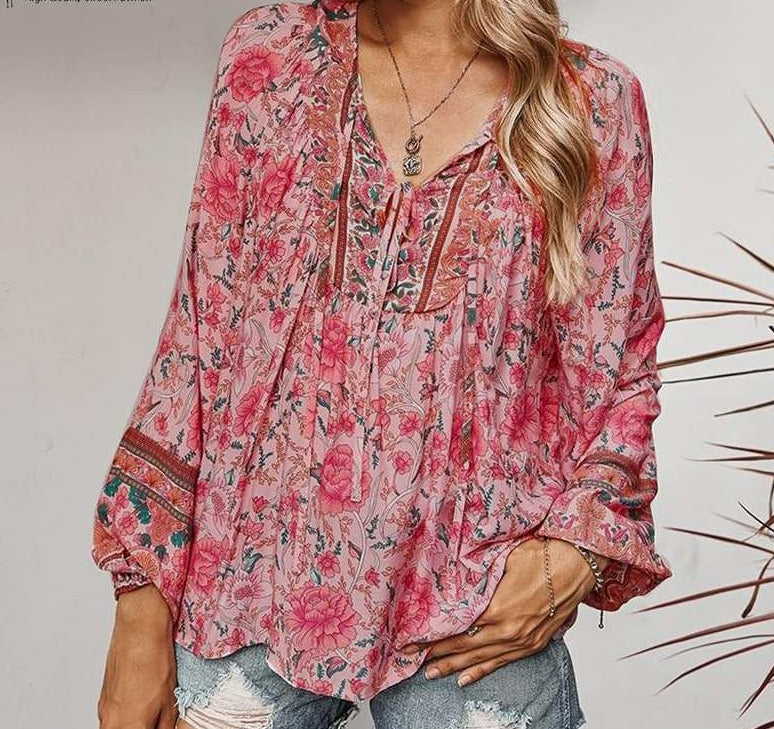 Bohemian Floral Print Blouse