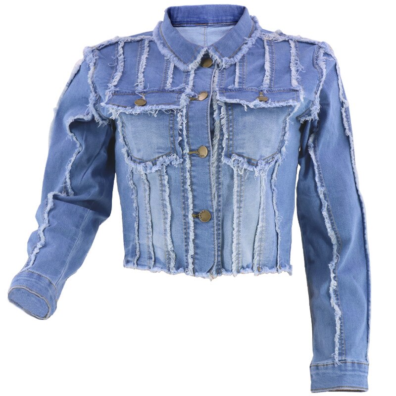 Women's Long Sleeve Cropped Denim Jacket