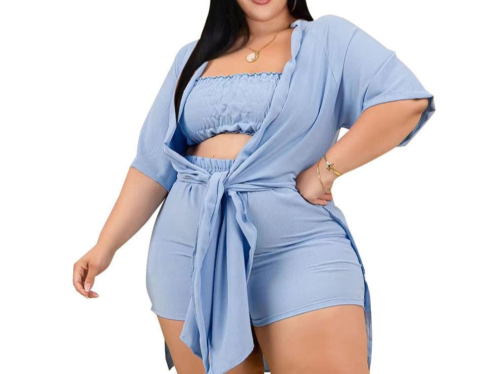 Plus Size 3-Piece Top and Short Set