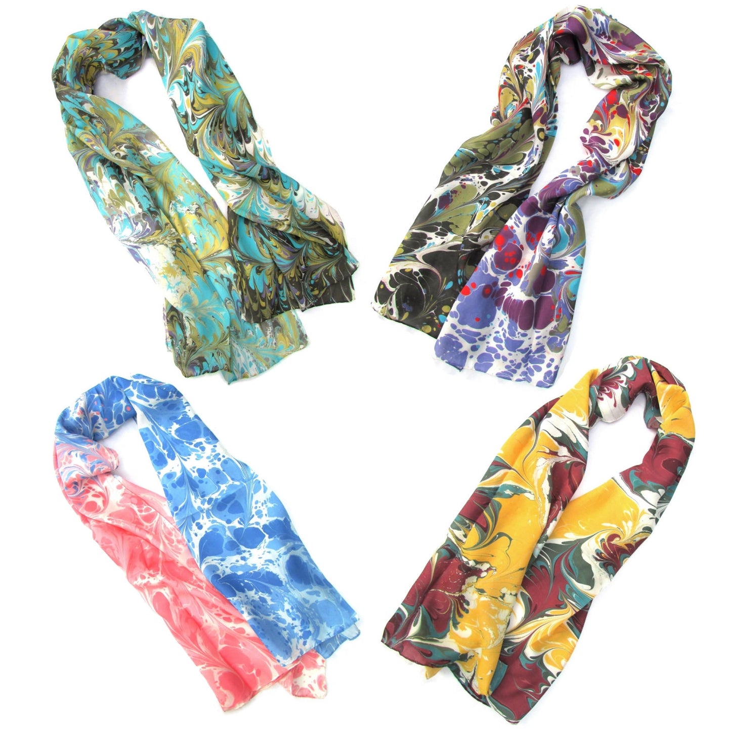 Watermarbling Hand Dyed 100% Silk Scarf