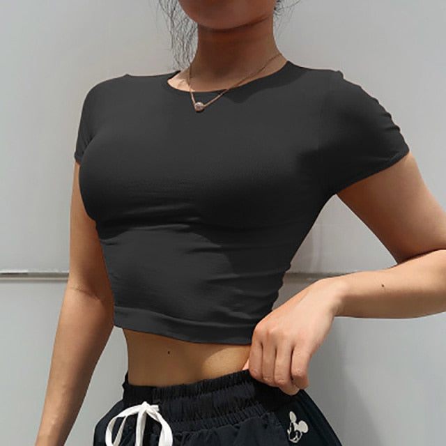 Solid Color Athletic Crop Tops for Women