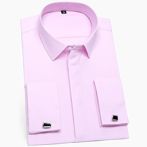 Men's Classic Solid Dress Shirt with French Cuffs