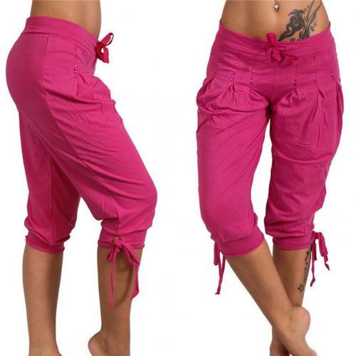 Ladies Pleated Drawstring Capri Pants