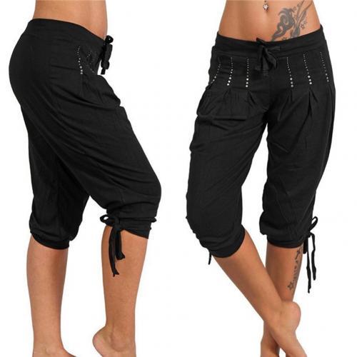 Ladies Pleated Drawstring Capri Pants